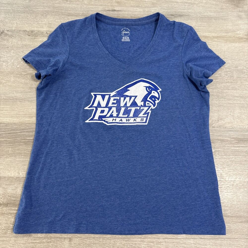 SUNY New Paltz Hawks Shirt Womenโs XL Blue V Neck College
